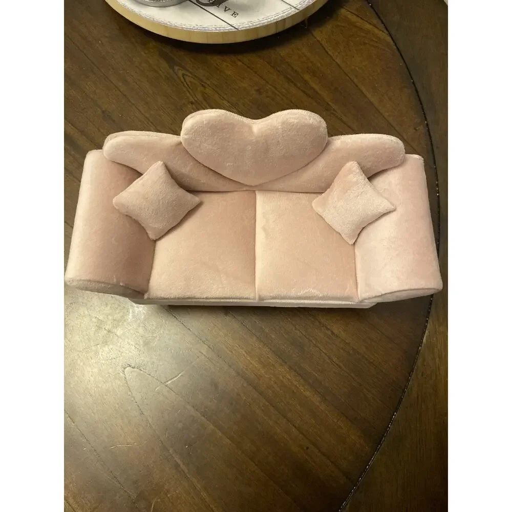 Pink Jewelry Box Sofa Couch Heart Velvet Plush Jewelry Storage Display Decor NEW